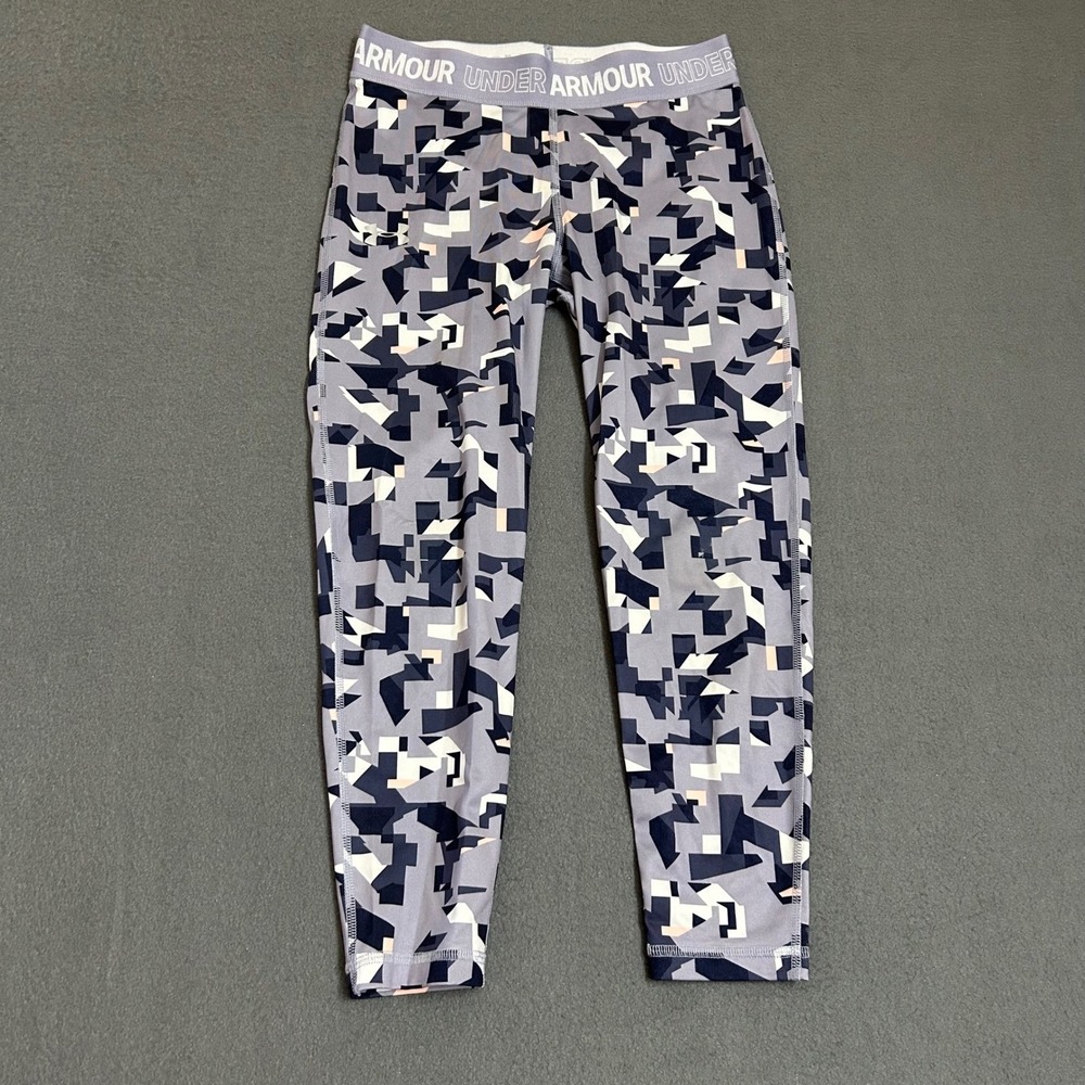 Under Armour Leggings Girls XL Purple Grey HeatGear Geometric Camo Compression